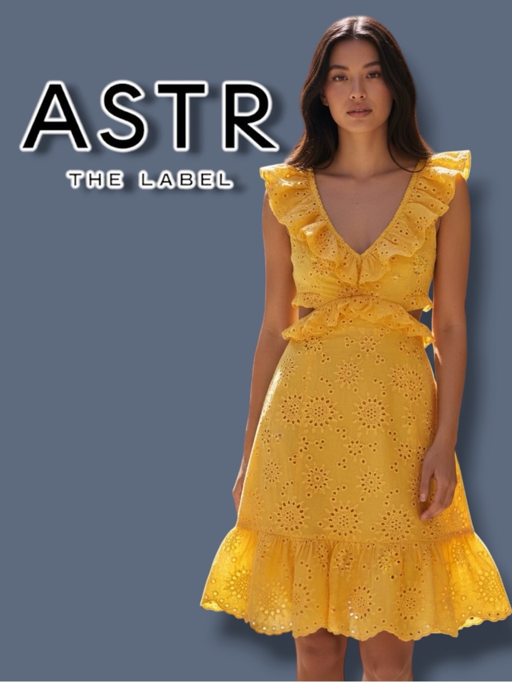 ASTR The Label Open Back and Side Eyelet Dress in Yellow. Size Medium - Picture 1 of 14